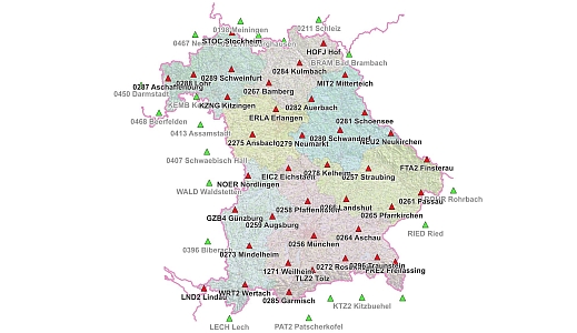 Karte vom Sapos-Referenzstationensnetz von Bayern 